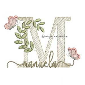 Matriz de Bordado - Nome Manuela folhas e Borboletas