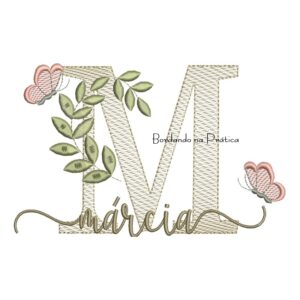 Matriz de Bordado - Nome Márcia folhas e Borboletas