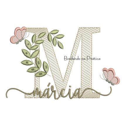 Matriz de Bordado - Nome Márcia folhas e Borboletas