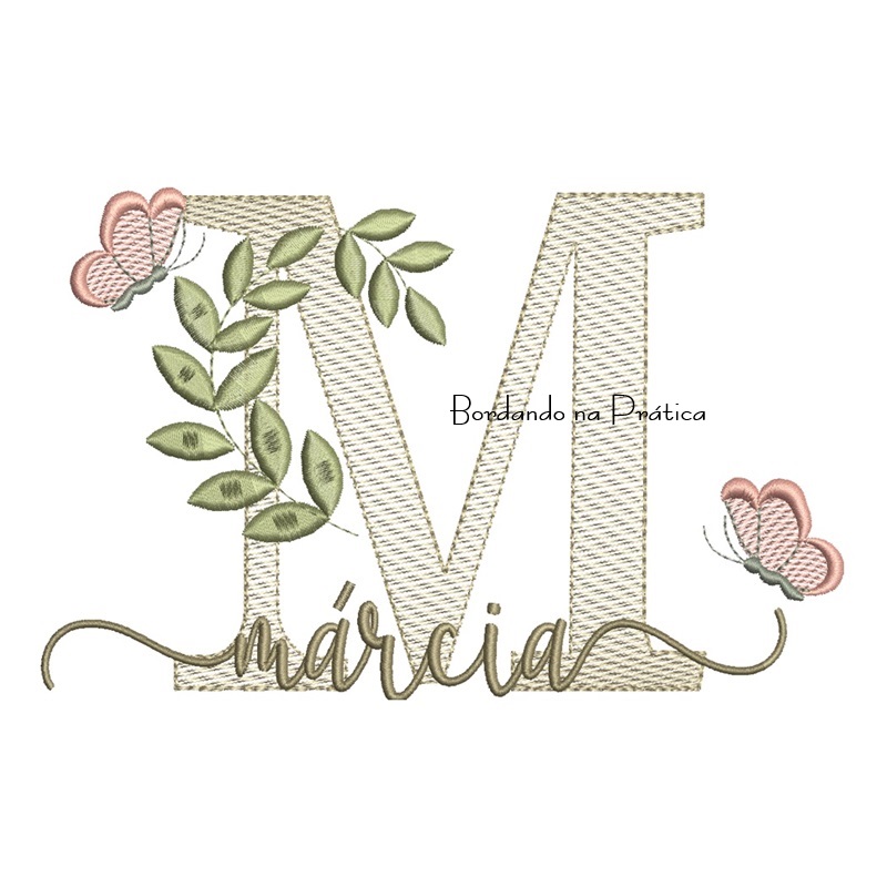 Matriz de Bordado - Nome Márcia folhas e Borboletas Matriz de Bordado - Nome Márcia folhas e Borboletas
