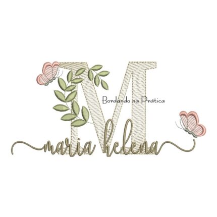 Matriz de Bordado - Nome Maria Helena folhas e Borboletas