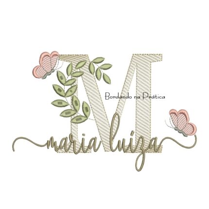 Matriz de Bordado - Nome Maria Luíza folhas e Borboletas
