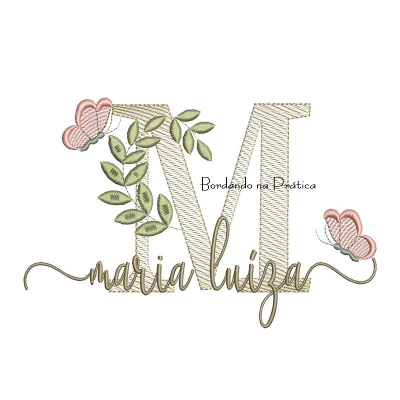 Matriz de Bordado - Nome Maria Luíza folhas e Borboletas Matriz de Bordado - Nome Maria Luíza folhas e Borboletas