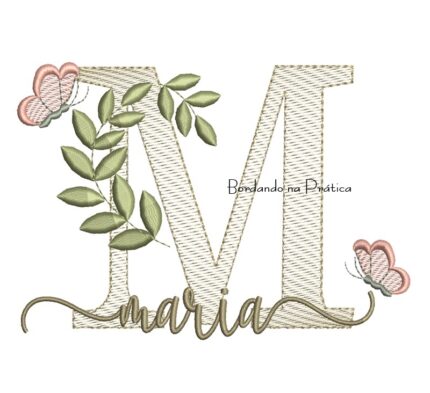 Matriz de Bordado - Nome Maria folhas e Borboletas