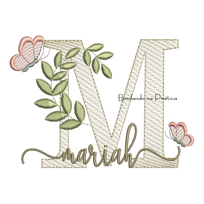 Matriz de Bordado - Nome Mariah Luíza folhas e Borboletas Matriz de Bordado - Nome Mariah Luíza folhas e Borboletas