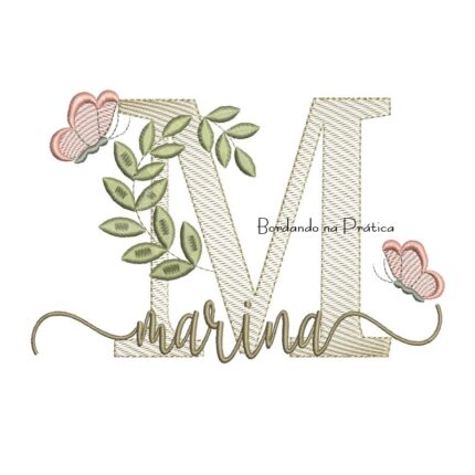 Matriz de Bordado - Nome Marina folhas e Borboletas