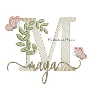 Matriz de Bordado - Nome Maya folhas e Borboletas