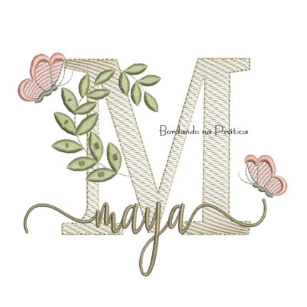 Matriz de Bordado - Nome Maya folhas e Borboletas