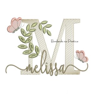 Matriz de Bordado - Nome Melissa folhas e Borboletas