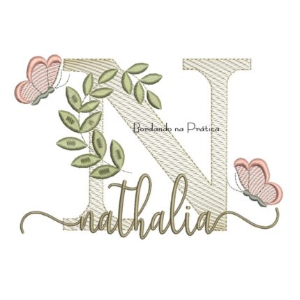 Matriz de Bordado - Nome Nathalia folhas e Borboletas