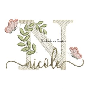 Matriz de Bordado - Nome Nicole folhas e Borboletas