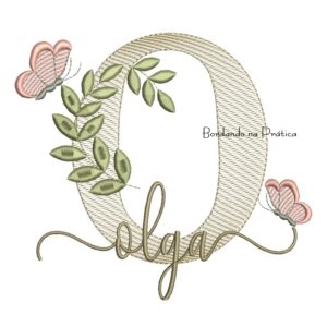 Matriz de Bordado - Nome Olga folhas e Borboletas
