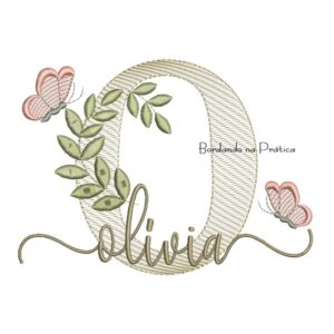 Matriz de Bordado - Nome Olívia folhas e Borboletas