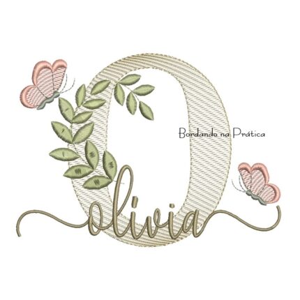 Matriz de Bordado - Nome Olívia folhas e Borboletas