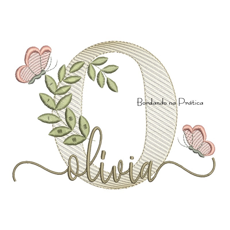 Matriz de Bordado - Nome Olívia folhas e Borboletas Matriz de Bordado - Nome Olívia folhas e Borboletas