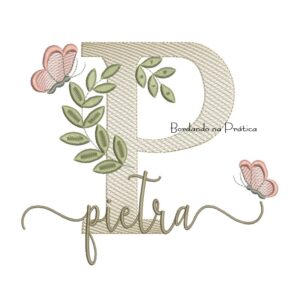 Matriz de Bordado - Nome Pietra folhas e Borboletas