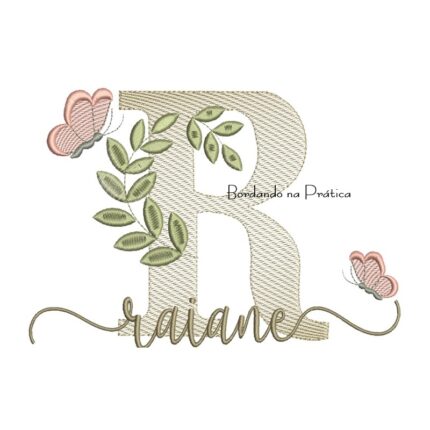 Matriz de Bordado - Nome Raiane folhas e Borboletas