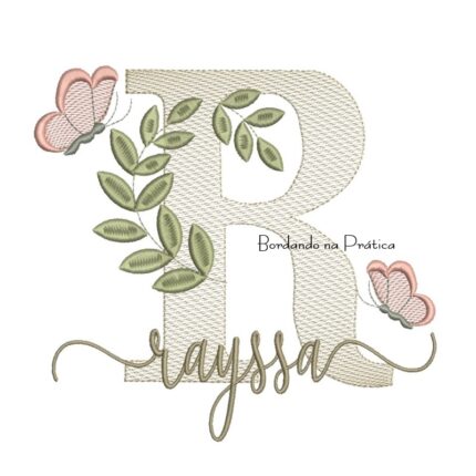 Matriz de Bordado - Nome Rayssa folhas e Borboletas