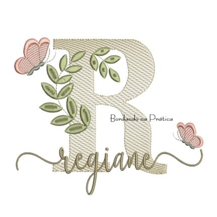 Matriz de Bordado - Nome Regiane folhas e Borboletas