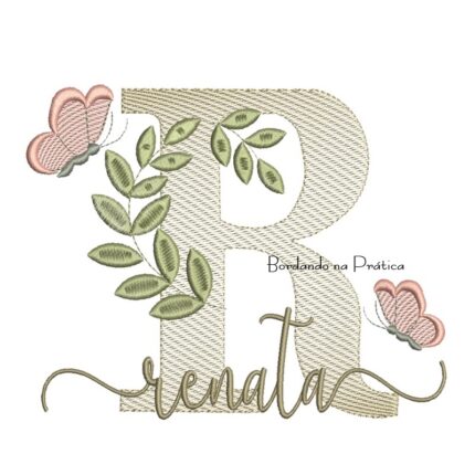Matriz de Bordado - Nome Renata folhas e Borboletas