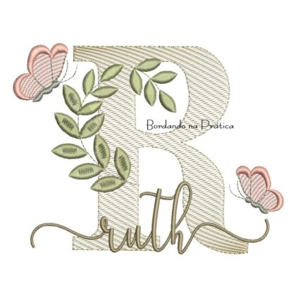 Matriz de Bordado - Nome Ruth folhas e Borboletas