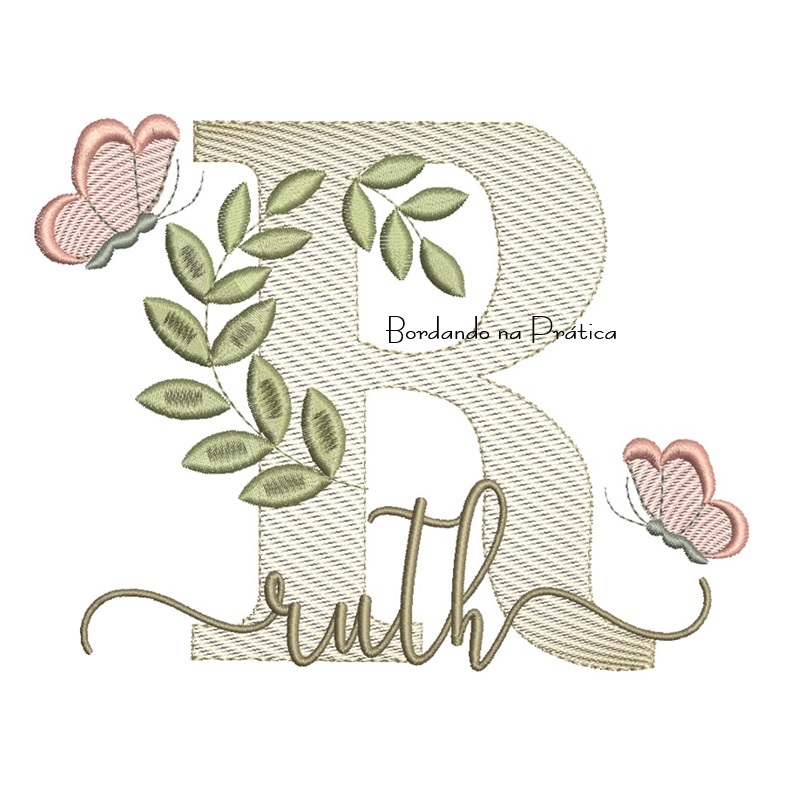 Matriz de Bordado - Nome Ruth folhas e Borboletas Matriz de Bordado - Nome Ruth folhas e Borboletas