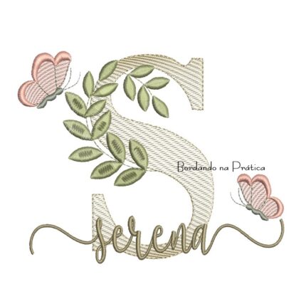 Matriz de Bordado - Nome Serena folhas e Borboletas