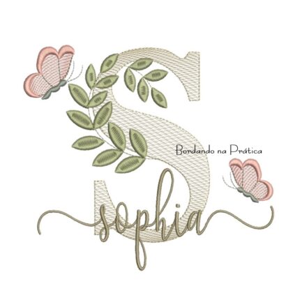 Matriz de Bordado - Nome Sophia Folhas e Borboletas