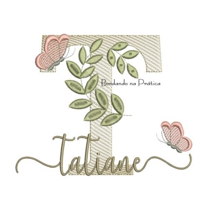 Matriz de Bordado - Nome Tatiane Folhas e Borboletas