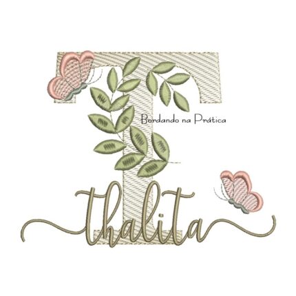 Matriz de Bordado - Nome Thalita Folhas e Borboletas