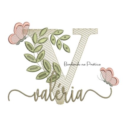 Matriz de Bordado - Nome Valéria Folhas e Borboletas