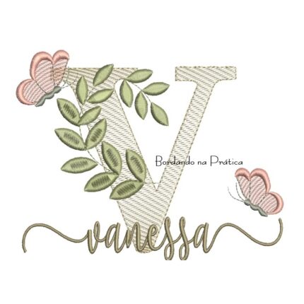 Matriz de Bordado - Nome Vanessa Folhas e Borboletas