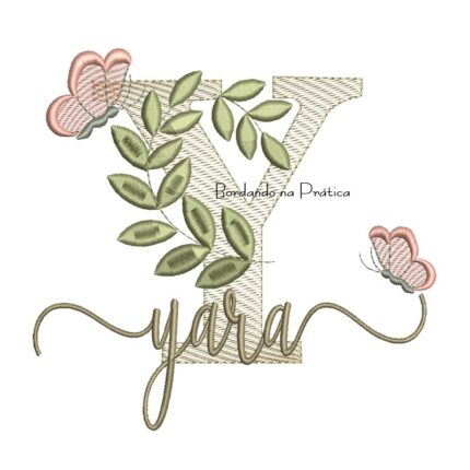 Matriz de Bordado - Nome Yara Folhas e Borboletas