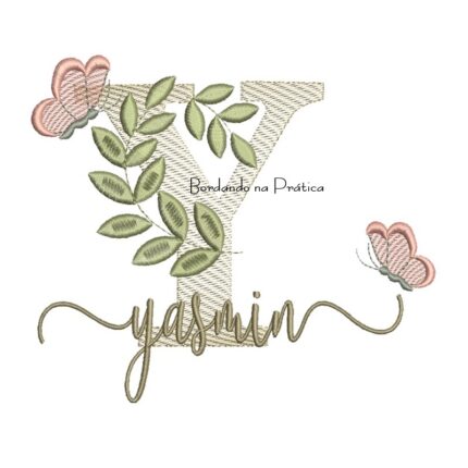 Matriz de Bordado - Nome Yasmin Folhas e Borboletas