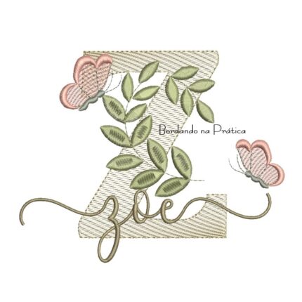 Matriz de Bordado - Nome Zoe Folhas e Borboletas