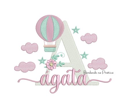 Matriz de bordado Agata para bordar com balao e nuvens