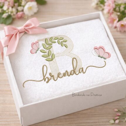 Matriz de bordado Brenda com Folhas e borboletas para bordar Bordando na pratica