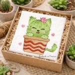 Matriz de bordado gatinho em forma de cacto para bordar bordando na pratica