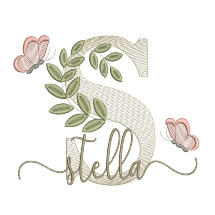 Matriz de Bordado - Nome Stella folhas e Borboletas