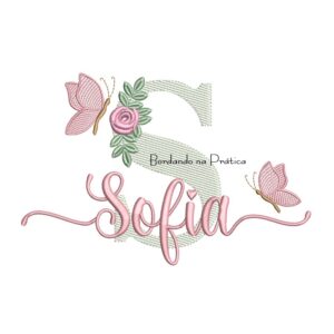 Matriz de Bordado - Nome Sofia Sobreposto com Flor