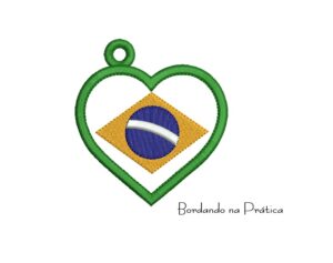 Matriz de bordado coracao brasil bandeira aplique para bordar
