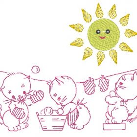 Matriz De Bordados - Gatinhas No Varal