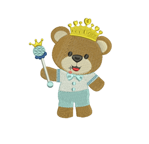 Matriz De Bordado Urso Rei com bastão para bordar 3