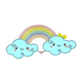 Matriz De Bordado Nuvem com Arco-Íris para bordar. Aplique