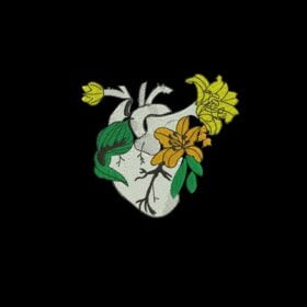 Matriz De Bordado Coração Humano Com Flores Para Bordar. Cardiologia