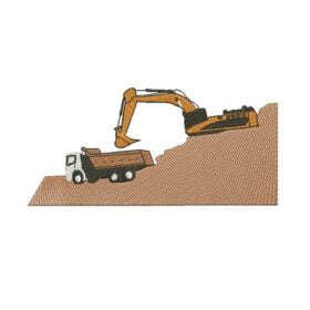 Matriz De Bordado Trator com Caminhão para bordar. Retroescavadeira na terra.