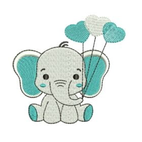 Matriz De Bordado Elefantinho com Balão Para Bordar. Elefante.