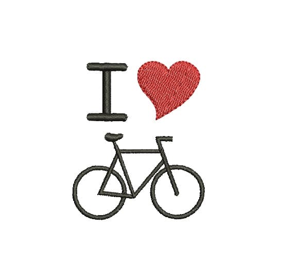 Matriz De Bordado I Love Bike Para Bordar. Eu Amo Bicicleta com coração