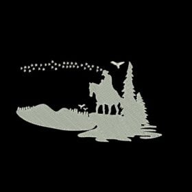 Matriz De Bordado Cowboy Na Natureza Para Bordar Com Cavalo.