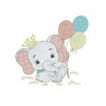 Matriz De Bordado Elefante Com Balões e coroa para bordar.